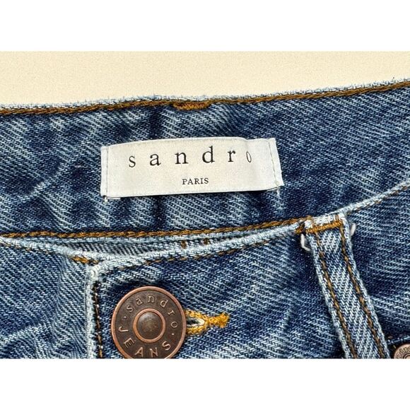 Sandro Paris Cropped Patchwork Denim Jeans Women 36‎ US4? Cotton Pockets Blue - Picture 7 of 14